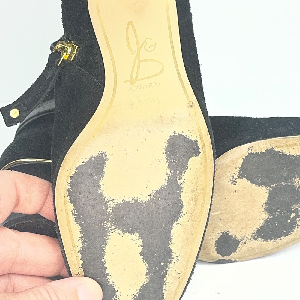 Women’s Suede Joan & David Black Booties with Gold Buckle Size 5.5 - Picture 7 of 9
